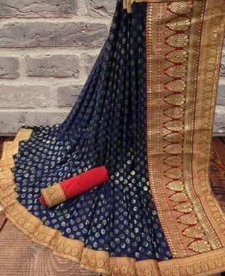Dharma Printed Bollywood Lycra Blend, Polyester Saree(Dark Blue)