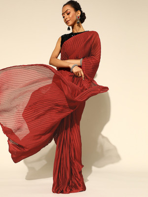 Sareemall Solid/Plain Bollywood Georgette Saree(Red)