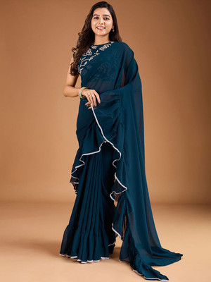 House of Pataudi Woven Daily Wear Georgette Saree(Blue)