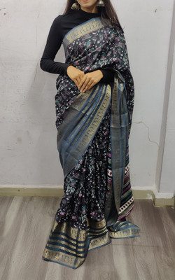 Sanwariya Silks Printed Bollywood Cotton Blend Saree(Black)
