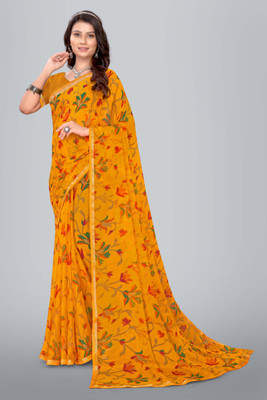Aishwarya Printed, Floral Print Daily Wear Chiffon Saree(Yellow)