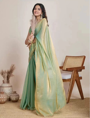 Gajal Solid/Plain Kanjivaram Chiffon, Pure Silk Saree(Green)