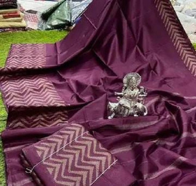A R HANDLOOM Solid/Plain Handloom Cotton Silk Saree(Purple)