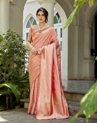 YASHIKA Self Design Kanjivaram Silk Blend Saree(Pink)
