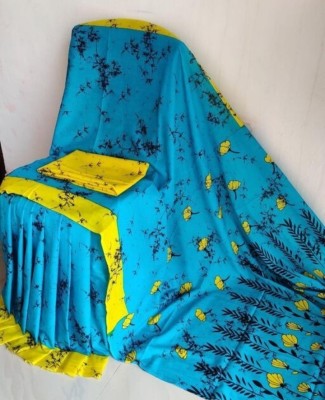 SUNDREESAREE Blocked Printed, Color Block, Floral Print, Printed Daily Wear Pure Cotton Saree(Light Blue)