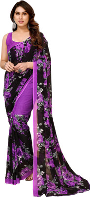 Moda Rapido Floral Print Daily Wear Georgette Saree(Purple, Black)
