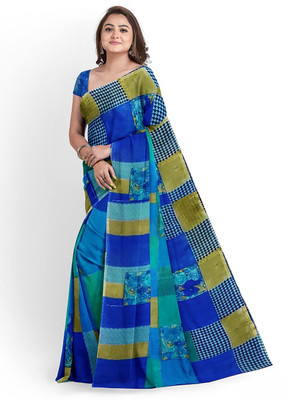 Suntex Floral Print Bollywood Georgette Saree(Blue)