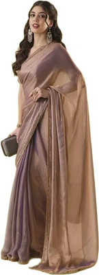 Vraggi Embellished, Embroidered, Solid/Plain Bollywood Chiffon, Pure Silk Saree(Purple)