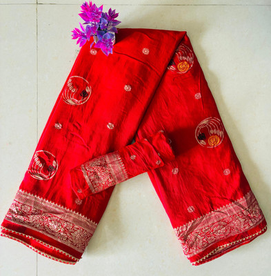 Rohit Designer Floral Print Banarasi Silk Blend Saree(Maroon)