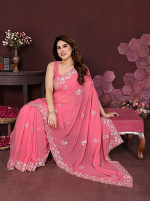 Shreesai Embroidered Bollywood Georgette Saree(Pink)