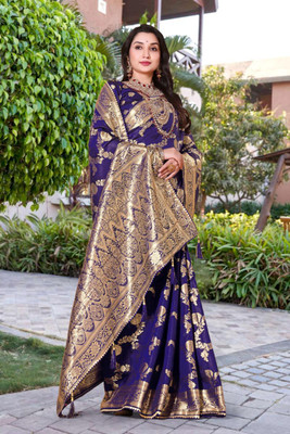 Wovenza Woven Bollywood Silk Blend Saree(Blue)