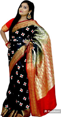 Dulhan Collection Embroidered Sambalpuri Satin Saree(Black)