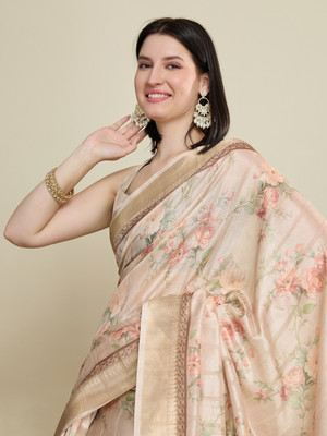 SUDIPTA Printed Kalamkari Cotton Silk Saree(Cream)