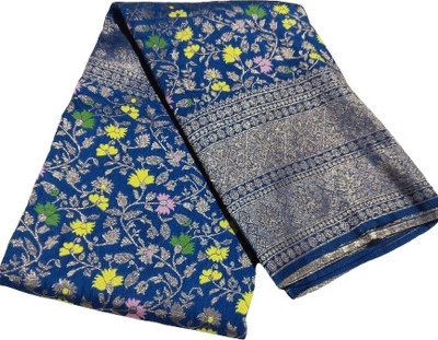 Kashi Silk Woven, Color Block, Self Design Banarasi Satin Saree(Blue)