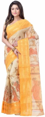 Desh Bidesh Woven, Printed, Paisley, Animal Print Handloom Handloom Cotton Blend, Pure Cotton Saree(Yellow)