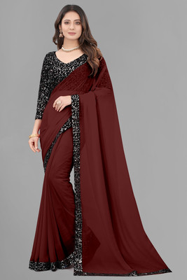 meaven tex Embellished Bollywood Georgette Saree(Brown)