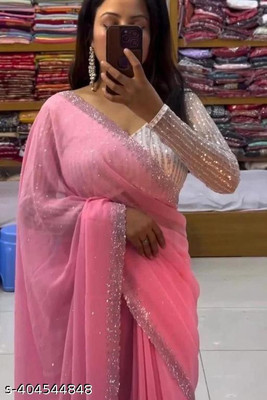 PMD Fashion Solid/Plain, Self Design Bollywood Georgette Saree(Pink)