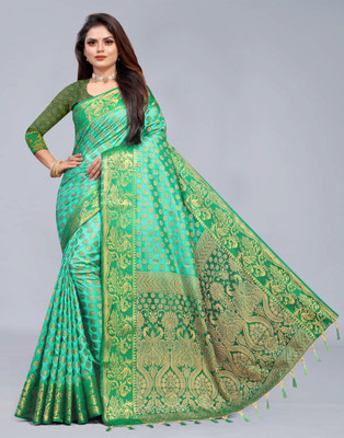 FINE WEAR Woven Banarasi Cotton Silk Saree(Multicolor)