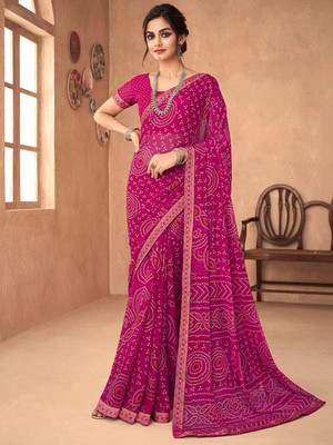 Anouk Rustic Printed Bandhani Chiffon Saree(Pink)