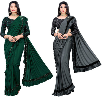 HARIOM FASHION Embellished Bollywood Lycra Blend Saree(Pack of 2, Multicolor)