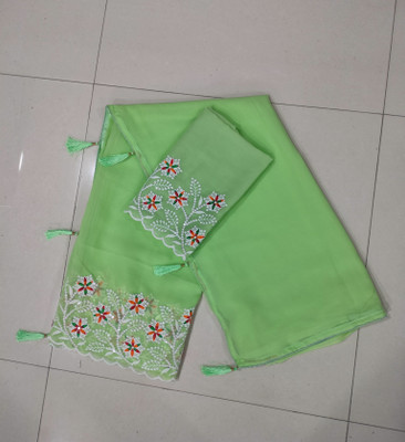 Druxy Embroidered Bollywood Georgette Saree(Light Green)