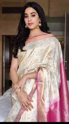 Akram Textiles Hub Woven Banarasi Cotton Silk, Art Silk Saree(Pink, White)