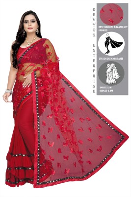 DEVYOG ENTERPRISE Self Design Bollywood Net, Lycra Blend Saree(Red)