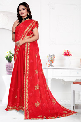 ZOYAL ENTERPRISE Embroidered Bollywood Jimmy choo Saree(Red)