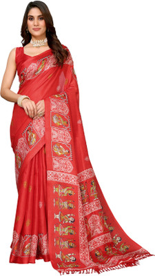 Priyashi Printed Mysore Art Silk Saree(Red)