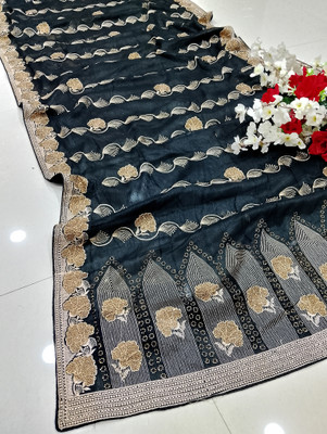 AnjaniTextiles Embroidered, Embellished Bollywood Georgette Saree(Black)