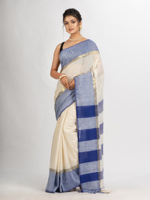 angoshobha Woven Handloom Pure Cotton Saree(White)