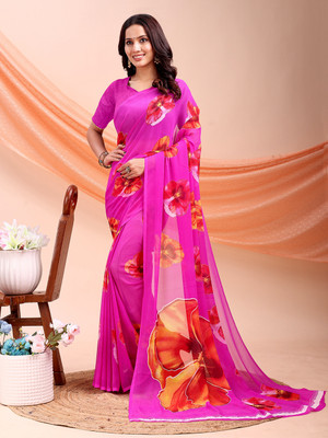 Leelavati Printed Daily Wear Chiffon Saree(Pink)