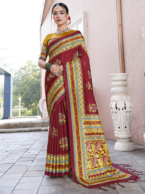 ANOUK Digital Print Bollywood Crepe Saree(Maroon)