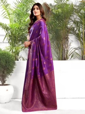 Divastri Woven Banarasi Silk Blend Saree(Pack of 2, Purple)