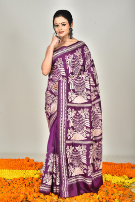 Ramshyam Collection Woven Kantha Pure Silk Saree(Purple)