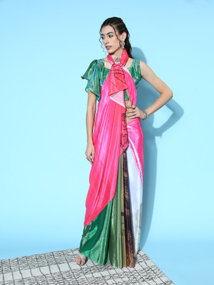 Sareemall Digital Print Kalamkari Crepe Saree(Pink)