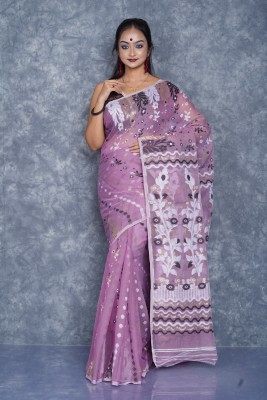 Tapan Textiles Woven Jamdani Handloom Cotton Silk Saree(Purple)