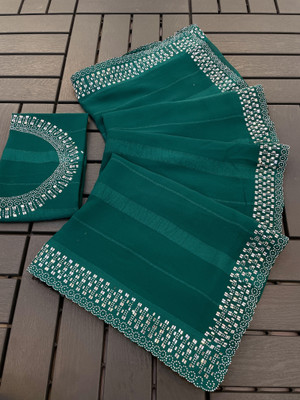 ZOYAL ENTERPRISE Embellished Bollywood Georgette Saree(Dark Green)