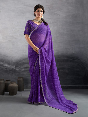 LeeliPeeri Designer Self Design Leheria Georgette Saree(Purple)