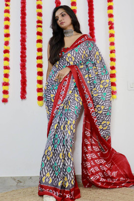 JASU CREATION Printed Ikkat Pure Cotton Saree(Multicolor)