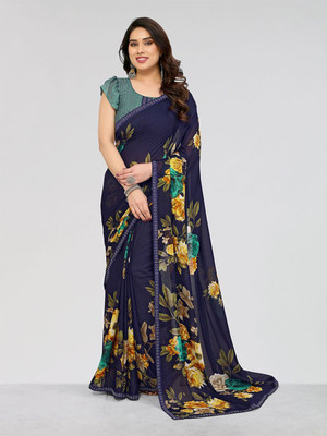 Moda Rapido Polka Print Bollywood Georgette Saree(Dark Blue)