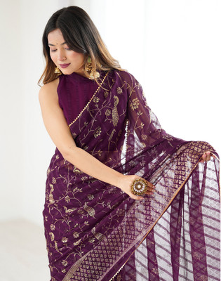Satrani Printed Bollywood Chiffon, Georgette Saree(Purple)
