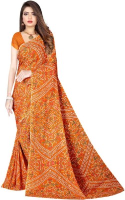 Guru Alankar Printed Daily Wear Silk Blend Saree(Orange)