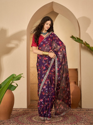 Vichitra Printed, Embroidered Bollywood Chiffon Saree(Multicolor)