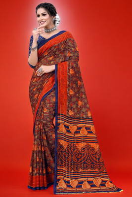 Leelavati Printed Daily Wear Georgette Saree(Orange)