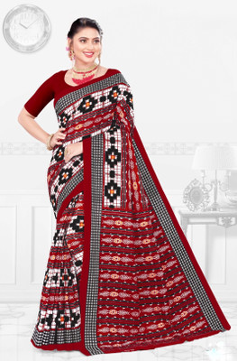 Sumit Textiles Animal Print Ikkat Pure Cotton Saree(White)