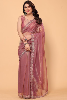 Rityanusaar Embroidered Bollywood Net Saree(Purple)