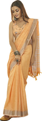 SILKSOUL COUTURE Self Design Bollywood Linen Saree(Pink)