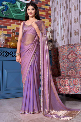 MADHUR HAND WORK ART Embellished Bollywood Georgette Saree(Purple)