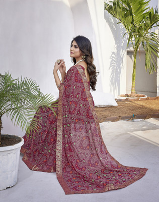 YASHIKA Printed Bollywood Georgette, Lace Saree(Maroon)